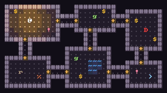 A dungeon map drawn in characters, its walls made of number signs.
